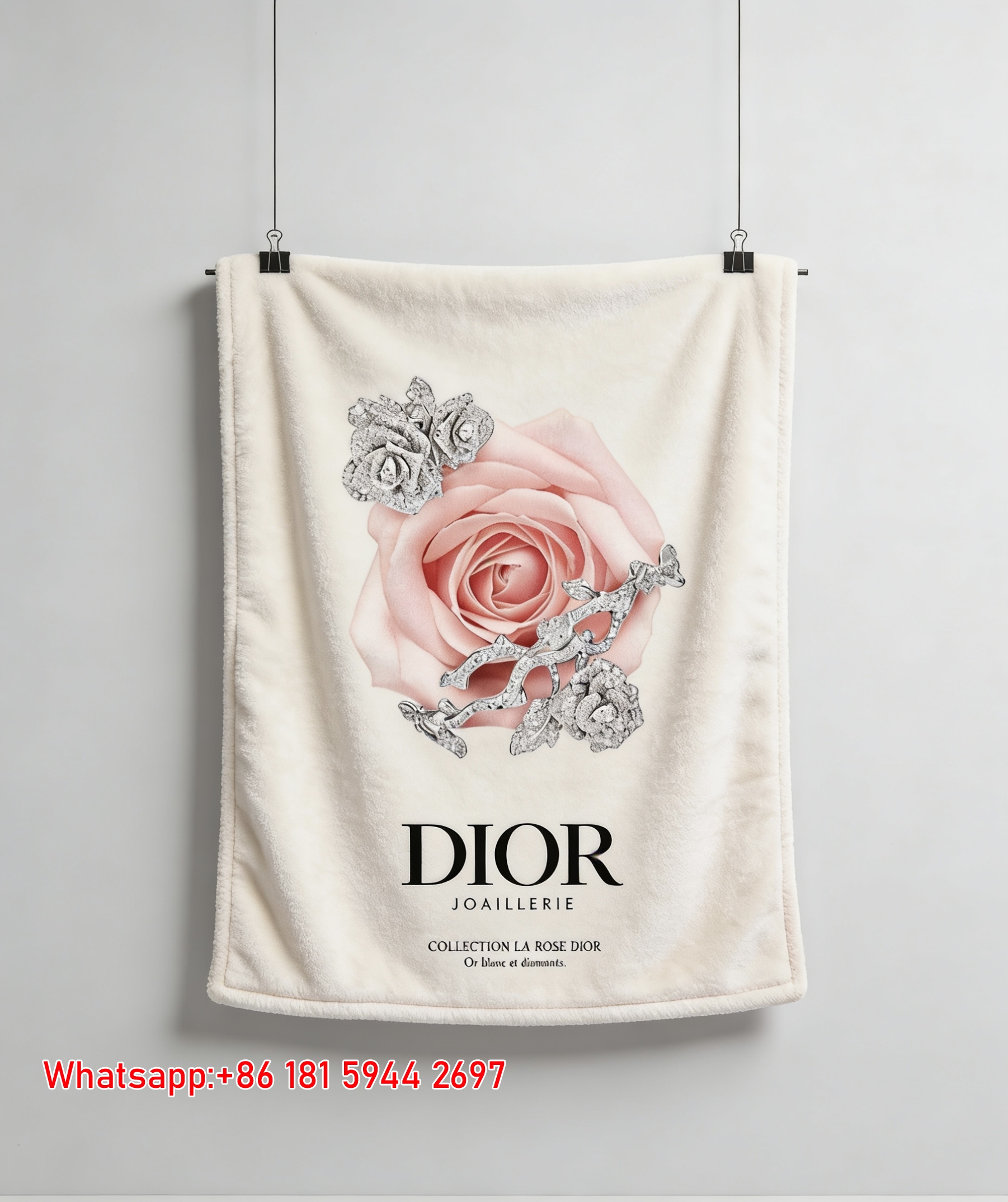 Dior Pink Rose Diamond Jewelry Flannel Sofa Throw Blanket D343